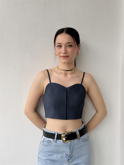 Retrobird Tasarım Önden Fermuarlı Lacivert Büstiyer