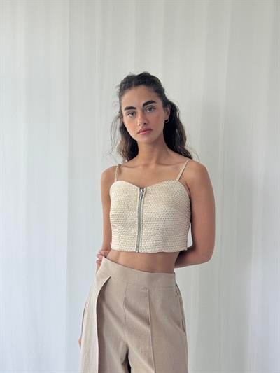 Retrobird Design Front Zipper Gold Bustier