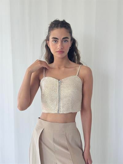 Retrobird Design Front Zipper Gold Bustier