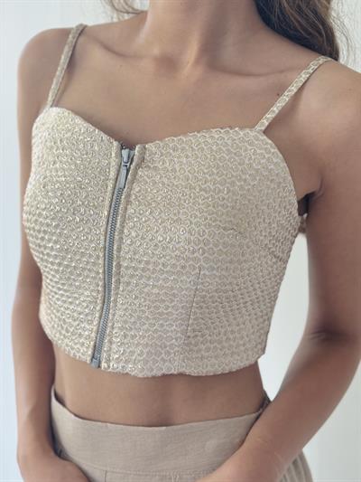 Retrobird Design Front Zipper Gold Bustier