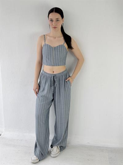 Retrobird Tasarım Önden Fermuarlı Kül Mavi Büstiyer