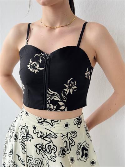 Retrobird Tasarım Önden Fermuarlı Siyah Büstiyer