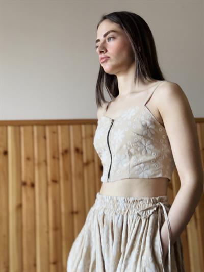 Retrobird Tasarım Önden Fermuarlı Kum Renkli Büstiyer