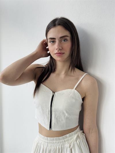 Retrobird Tasarım Önden Fermuarlı Fildişi Renkli Büstiyer