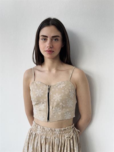 Retrobird Tasarım Önden Fermuarlı Kum Renkli Büstiyer