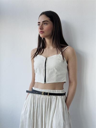 Retrobird Tasarım Önden Fermuarlı Fildişi Renkli Büstiyer