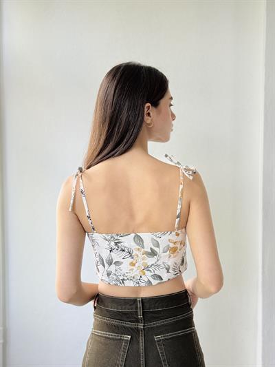 Retrobird Tasarım Önden Fermuarlı Yapraklı Beyaz Büstiyer