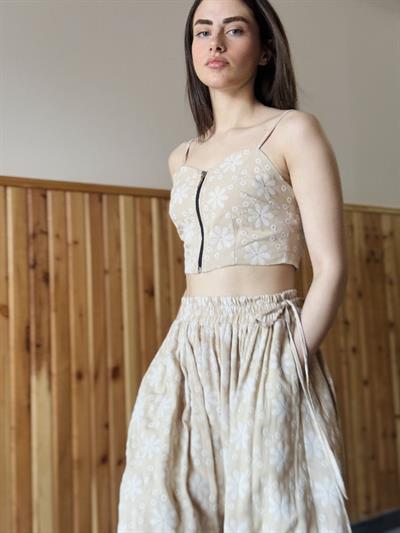 Retrobird Tasarım Önden Fermuarlı Kum Renkli Büstiyer