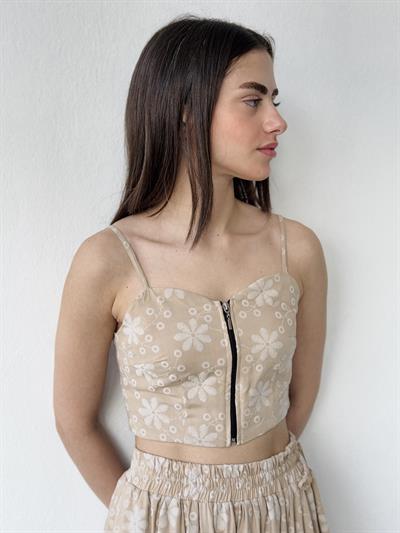 Retrobird Tasarım Önden Fermuarlı Kum Renkli Büstiyer