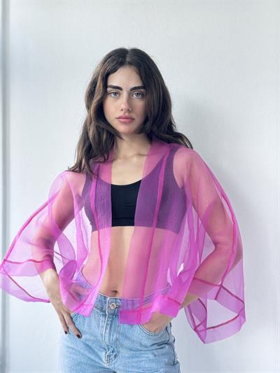 Retrobird Design Fuchsia Organza Mini Kimono