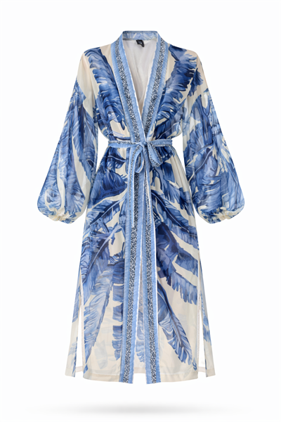 Retrobird Tasarım Mavi Palmera Wrap Kimono