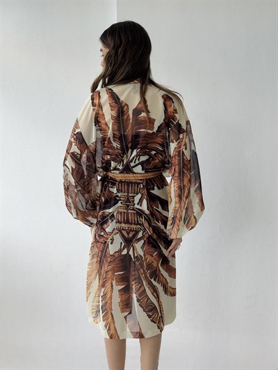 Retrobird Tasarım Kahverengi Palmera Wrap Kimono