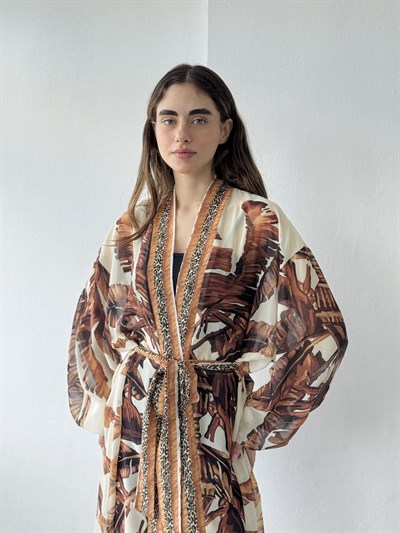 Retrobird Tasarım Kahverengi Palmera Wrap Kimono
