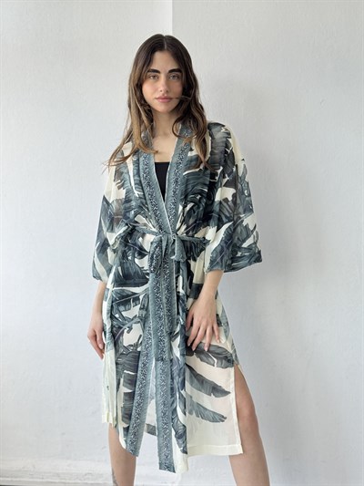 Retrobird Tasarım Yeşil Palmera Wrap Kimono