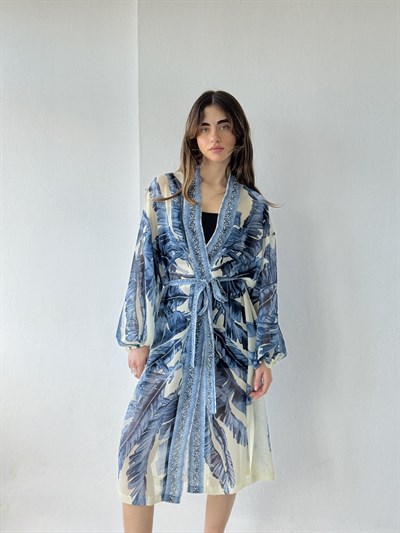 Retrobird Tasarım Mavi Palmera Wrap Kimono