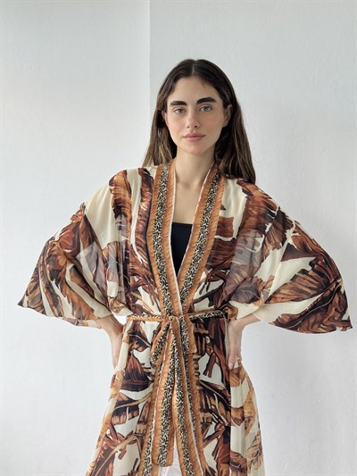 Retrobird Tasarım Kahverengi Palmera Wrap Kimono