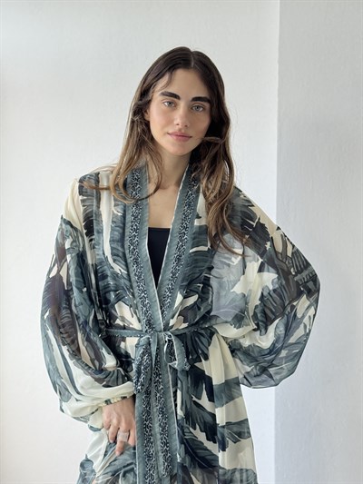 Retrobird Tasarım Yeşil Palmera Wrap Kimono
