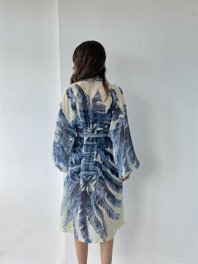 Retrobird Tasarım Mavi Palmera Wrap Kimono