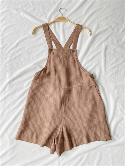 Retrobird Tasarım Pamuklu Taba Renkli Keten Şort Tulum Salopet 