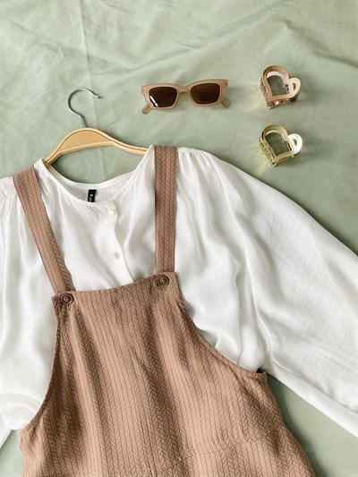 Retrobird Tasarım Pamuklu Taba Renkli Keten Şort Tulum Salopet 