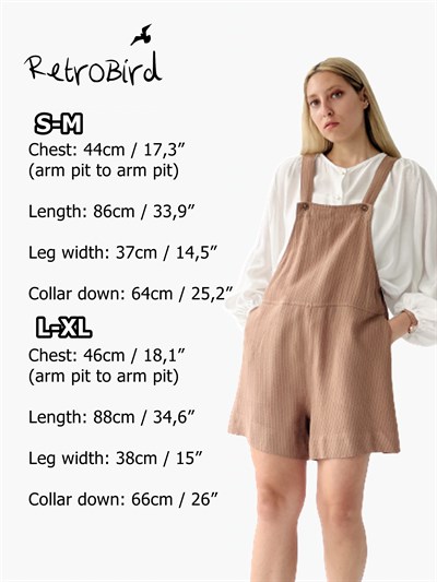 Retrobird Tasarım Pamuklu Taba Renkli Keten Şort Tulum Salopet 