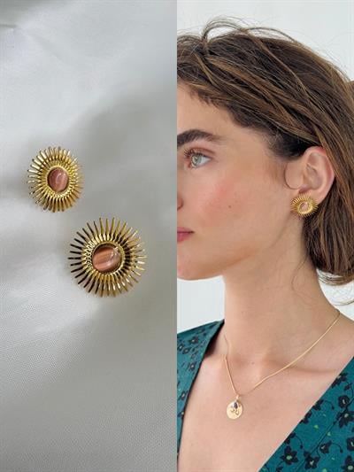 Retrobird Dusty Rose Design Brass Retro Model Earrings