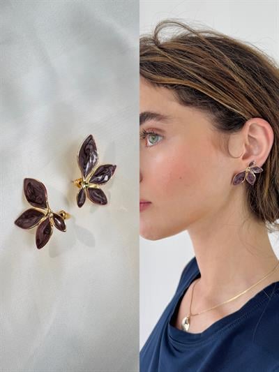 Retrobird Ash Plum Design Brass Retro Model Earrings