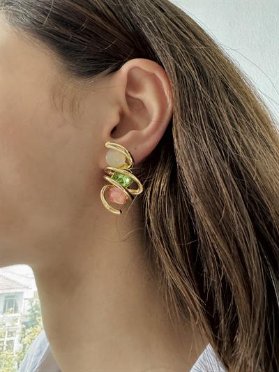 Retrobird Design Colorful Brass Retro Model Earrings