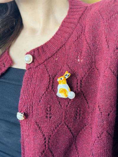 Retrobird Design Yellow - White Rabbit Brooch Lapel Pin