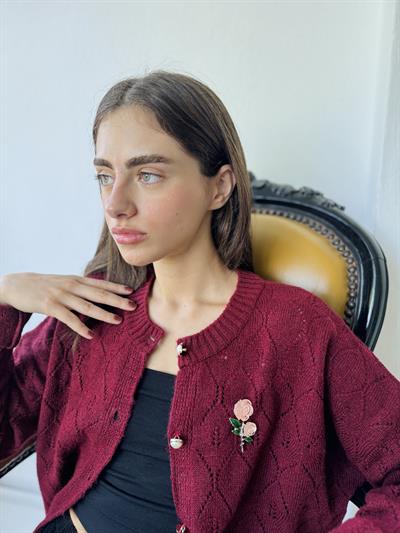 Retrobird Design Salmon Silver Rose Branch Brooch Lapel Pin