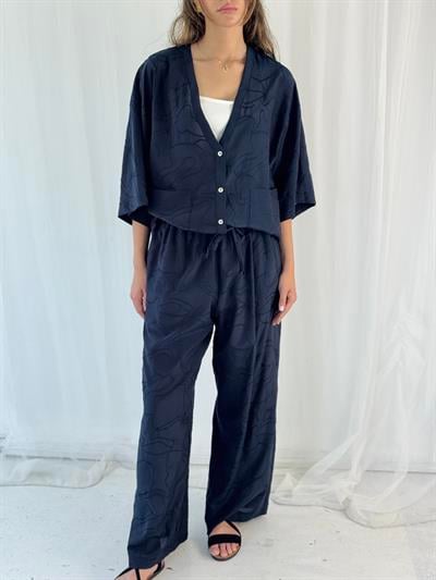 Retrobird Tasarım Şort Astarlı Koyu Lacivert Bol Pantolon