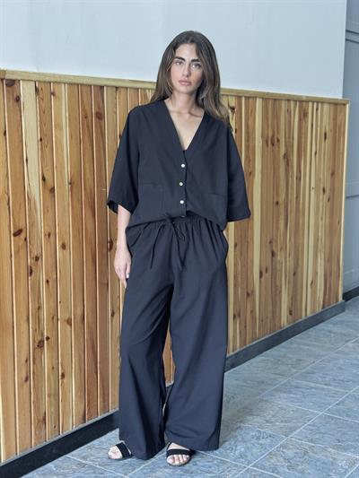 Retrobird Tasarım Siyah Keten Pantolon