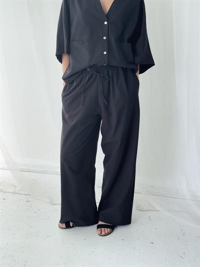 Retrobird Tasarım Siyah Keten Pantolon