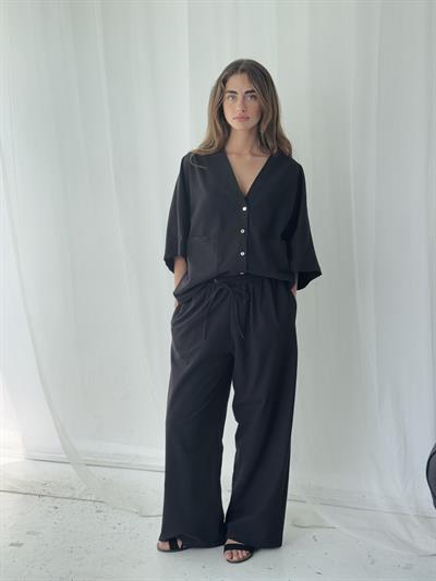 Retrobird Tasarım Siyah Keten Pantolon