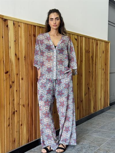 Retrobird Tasarım Çok Renkli Şort Astarlı Şifon Pantolon