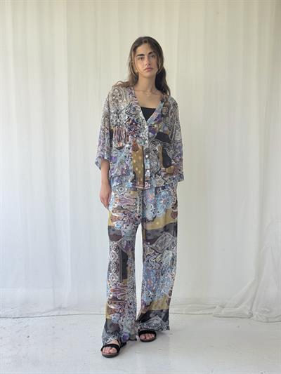 Retrobird Tasarım Şort Astarlı Açık Mavi Şifon Pantolon