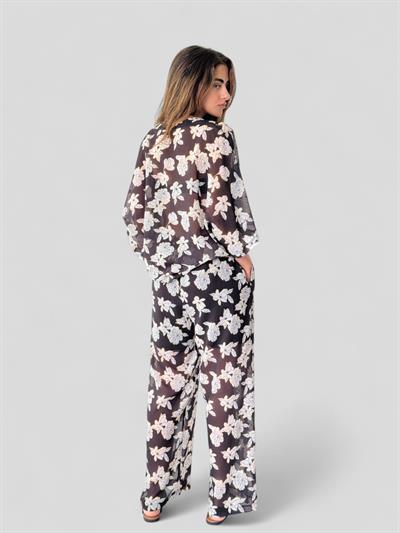 Retrobird Tasarım Siyah Beyaz Şort Astarlı Şifon Pantolon