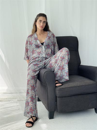 Retrobird Tasarım Çok Renkli Şort Astarlı Şifon Pantolon