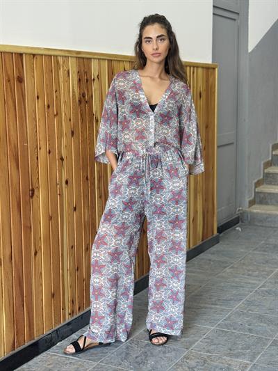 Retrobird Tasarım Çok Renkli Şort Astarlı Şifon Pantolon