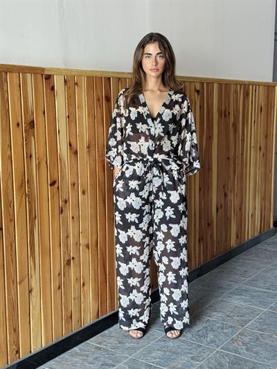 Retrobird Tasarım Siyah Beyaz Şort Astarlı Şifon Pantolon