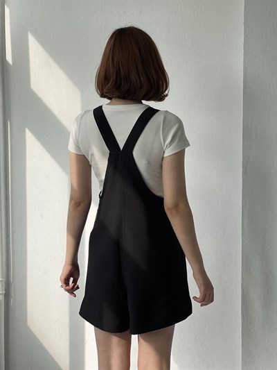 Retrobird Tasarım Siyah Şort Tulum Salopet 