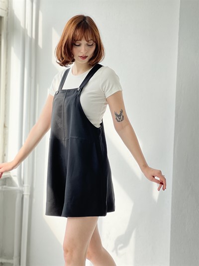 Retrobird Tasarım Siyah Şort Tulum Salopet 