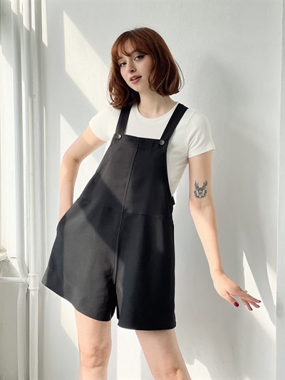 Retrobird Tasarım Siyah Şort Tulum Salopet 