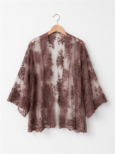 Retrobird Tasarım Transparan Dantel Boho Mini Kimono