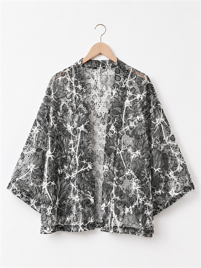 Retrobird Tasarım Transparan Dantel Boho Mini Kimono