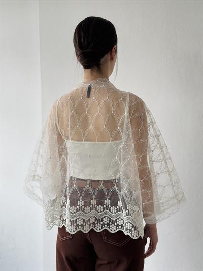 Retrobird Design Tulle White Mini Kimono