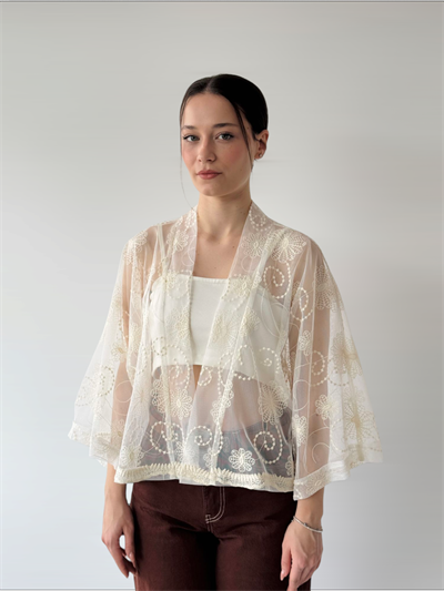 Retrobird Design Tulle Ivory Mini Kimono