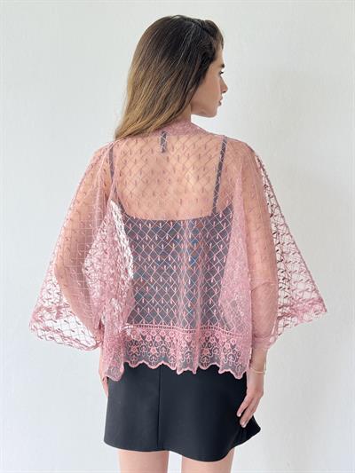 Retrobird Design Dusty Rose Tulle Mini Kimono