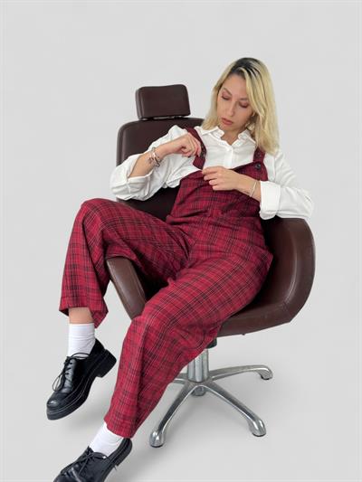 Retrobird Tasarım Vişne Renkli Uzun Tulum Salopet