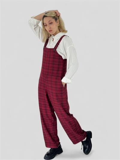 Retrobird Tasarım Vişne Renkli Uzun Tulum Salopet